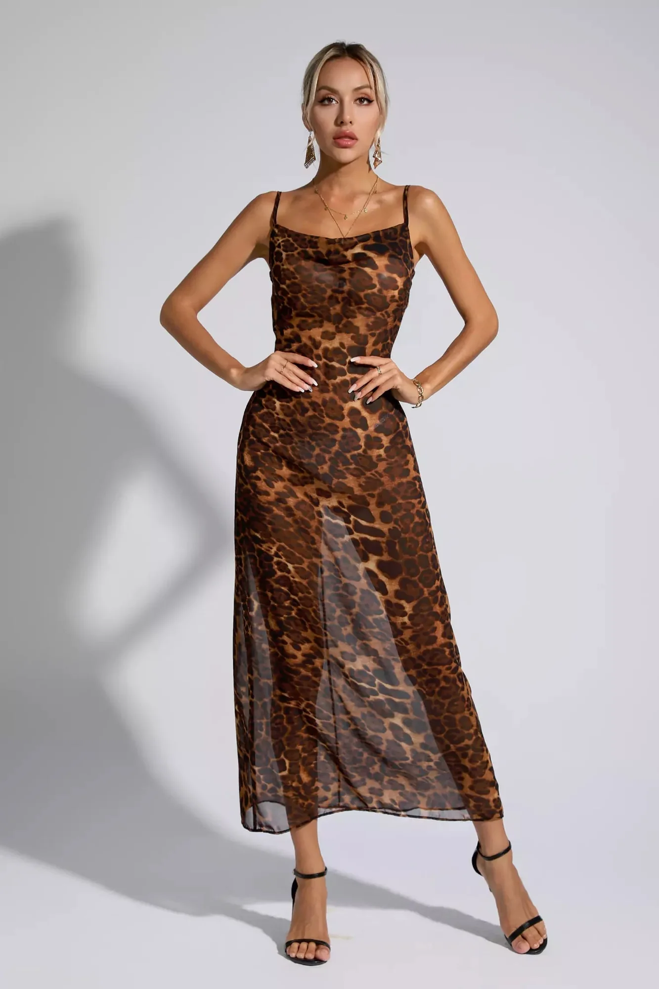 Leopard Print Spaghetti Strap Maxi Dress - Bold & Stylish