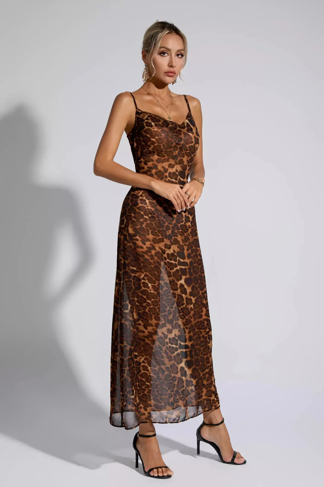 Leopard Print Spaghetti Strap Maxi Dress - Bold & Stylish