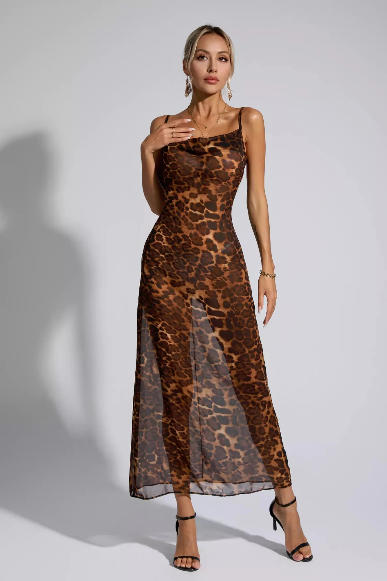Leopard Print Spaghetti Strap Maxi Dress - Bold & Stylish