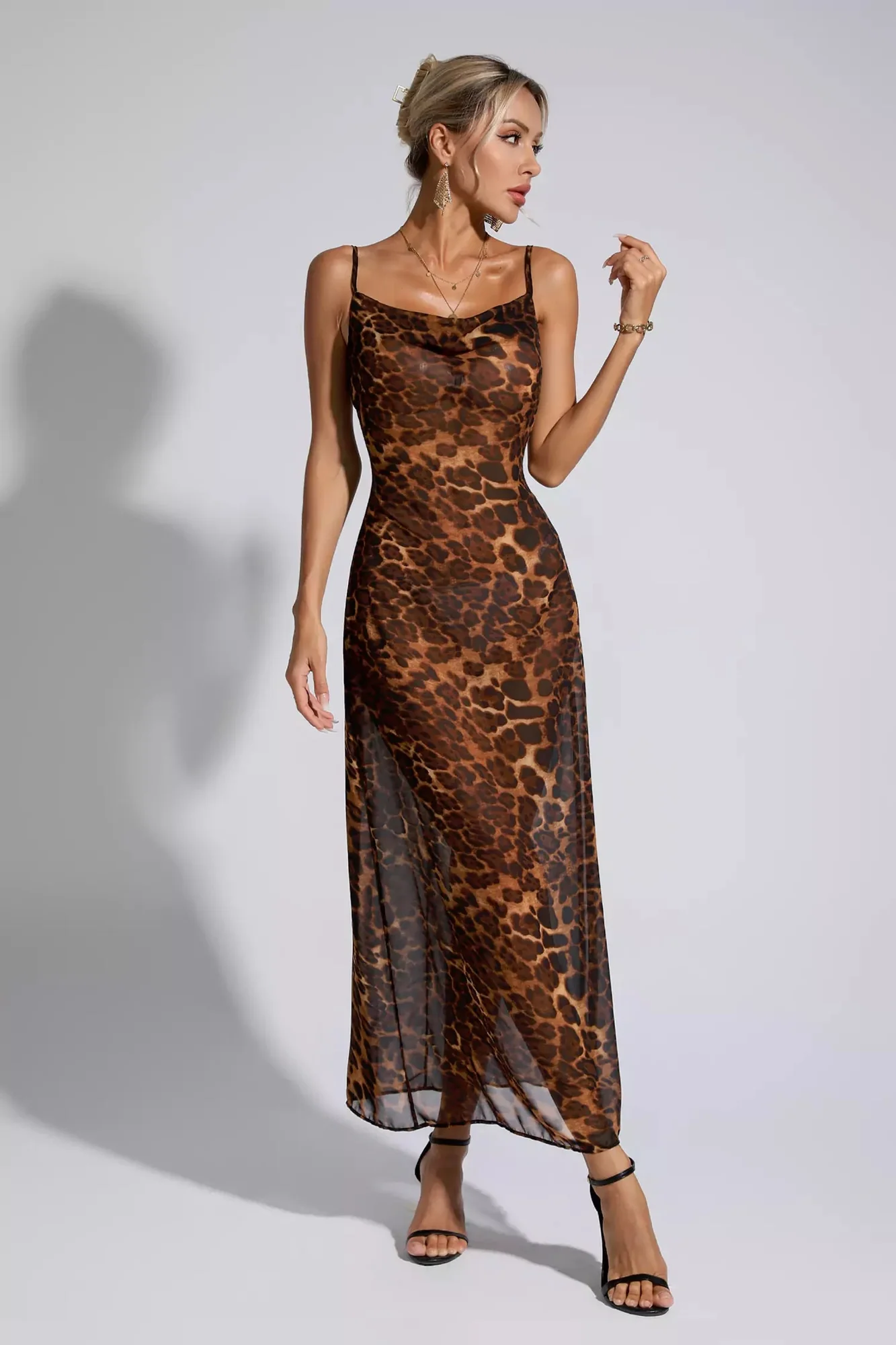 Leopard Print Spaghetti Strap Maxi Dress - Bold & Stylish