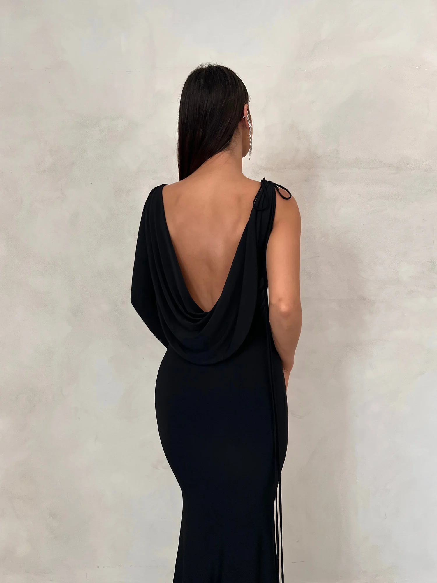 Black One Shoulder Maxi Dress - Reversible Classic Design