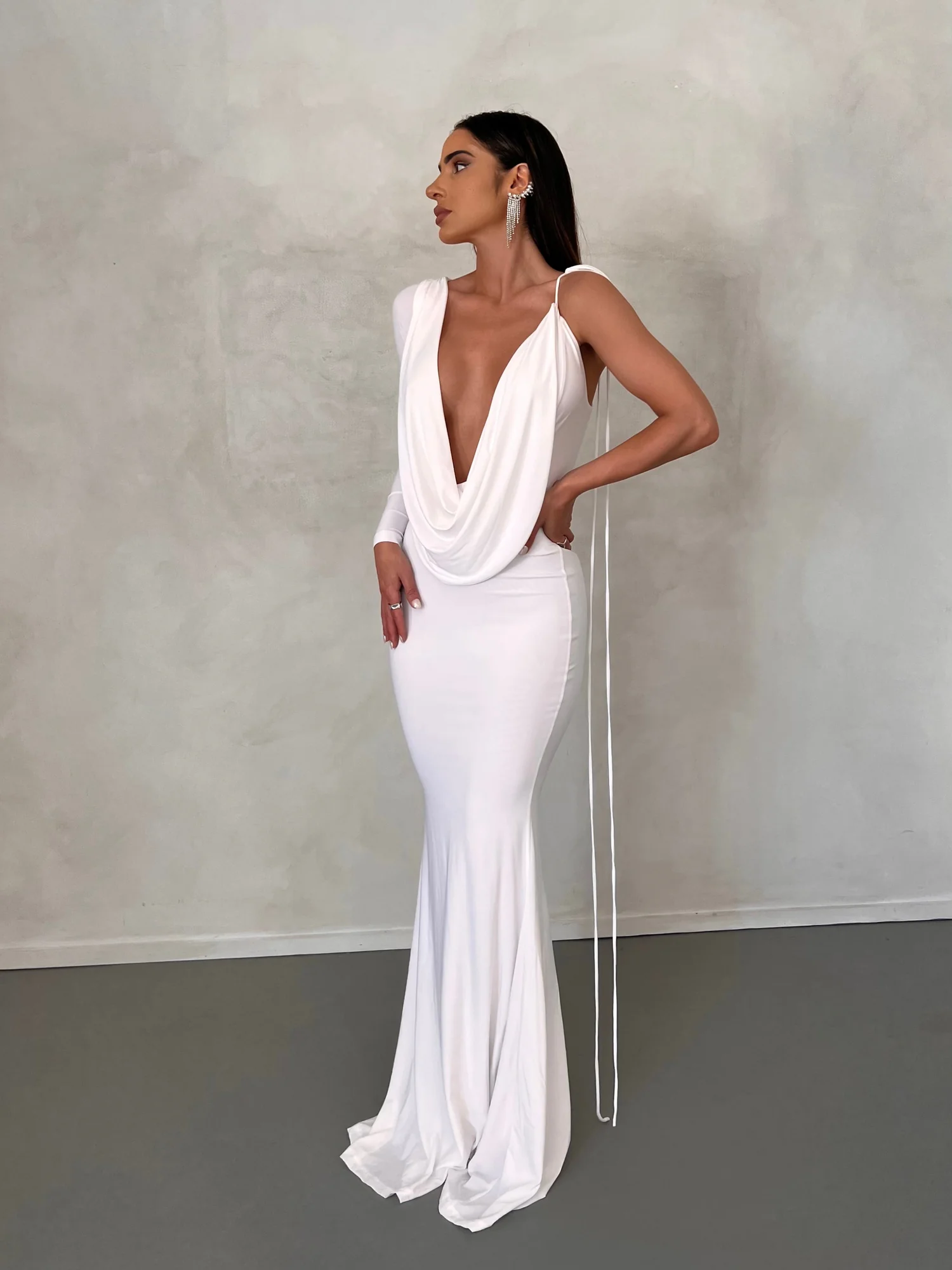 White One Shoulder Maxi Dress Reversible Design