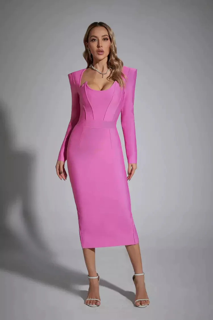 Elegant Purple Bandage Knee-Length Work Dress