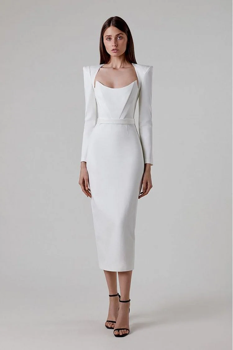 White Bandage Bodycon Midi Work Dress