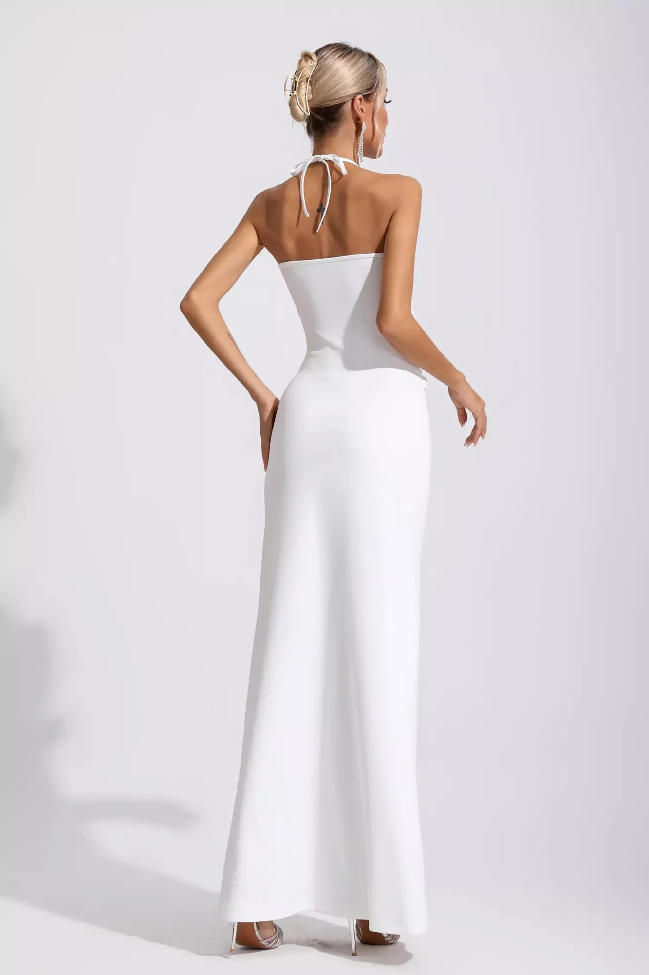 White Halterneck Cutout Maxi Dress - Elegant Floral Long Dress