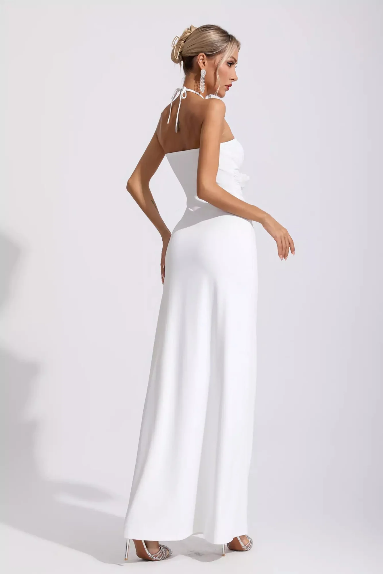 White Halterneck Cutout Maxi Dress - Elegant Floral Long Dress