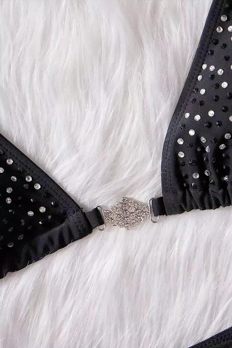 Flirty Black Diamante Bikini Set for Women
