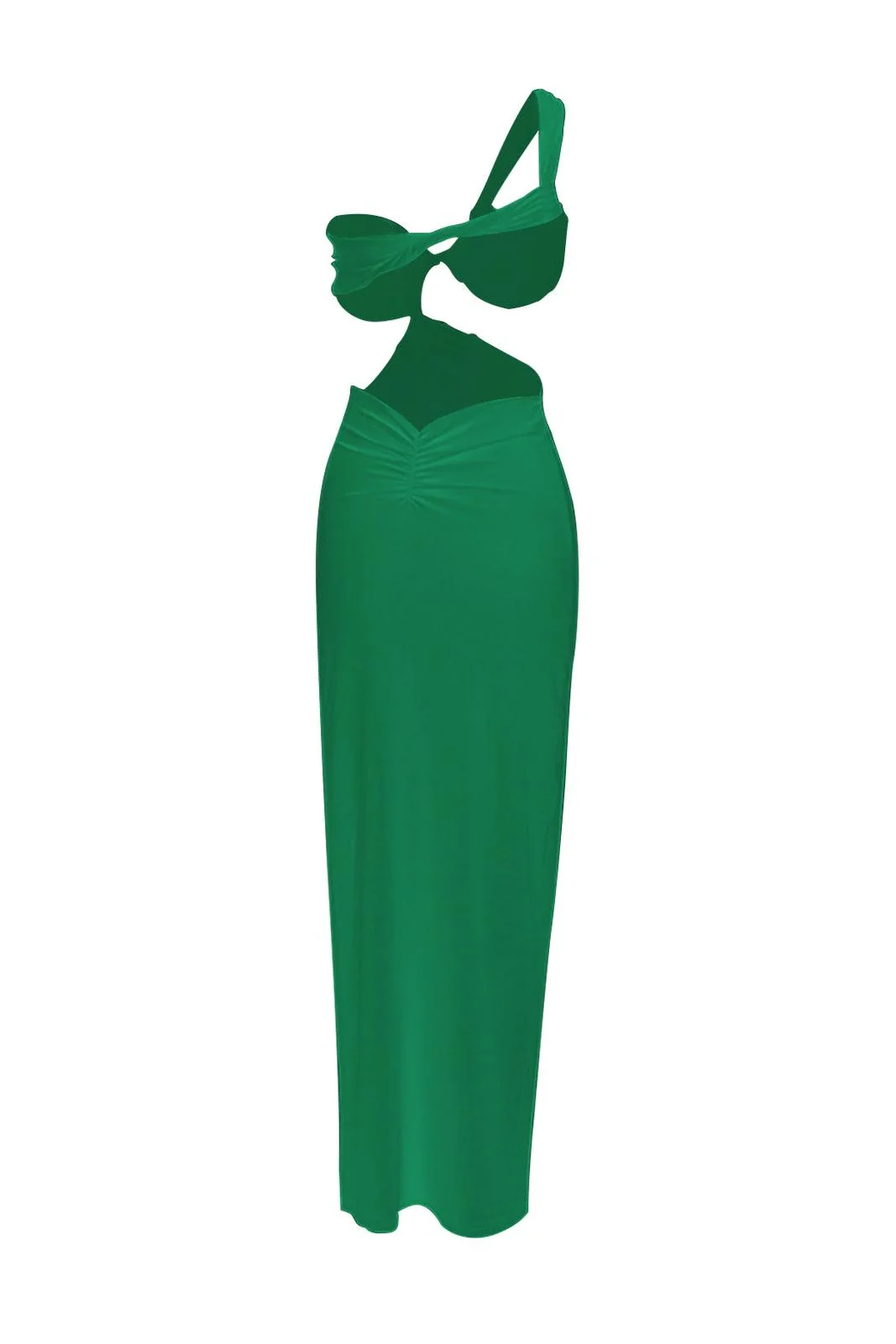 Green One Shoulder Maxi Dress with Stylish Ruching