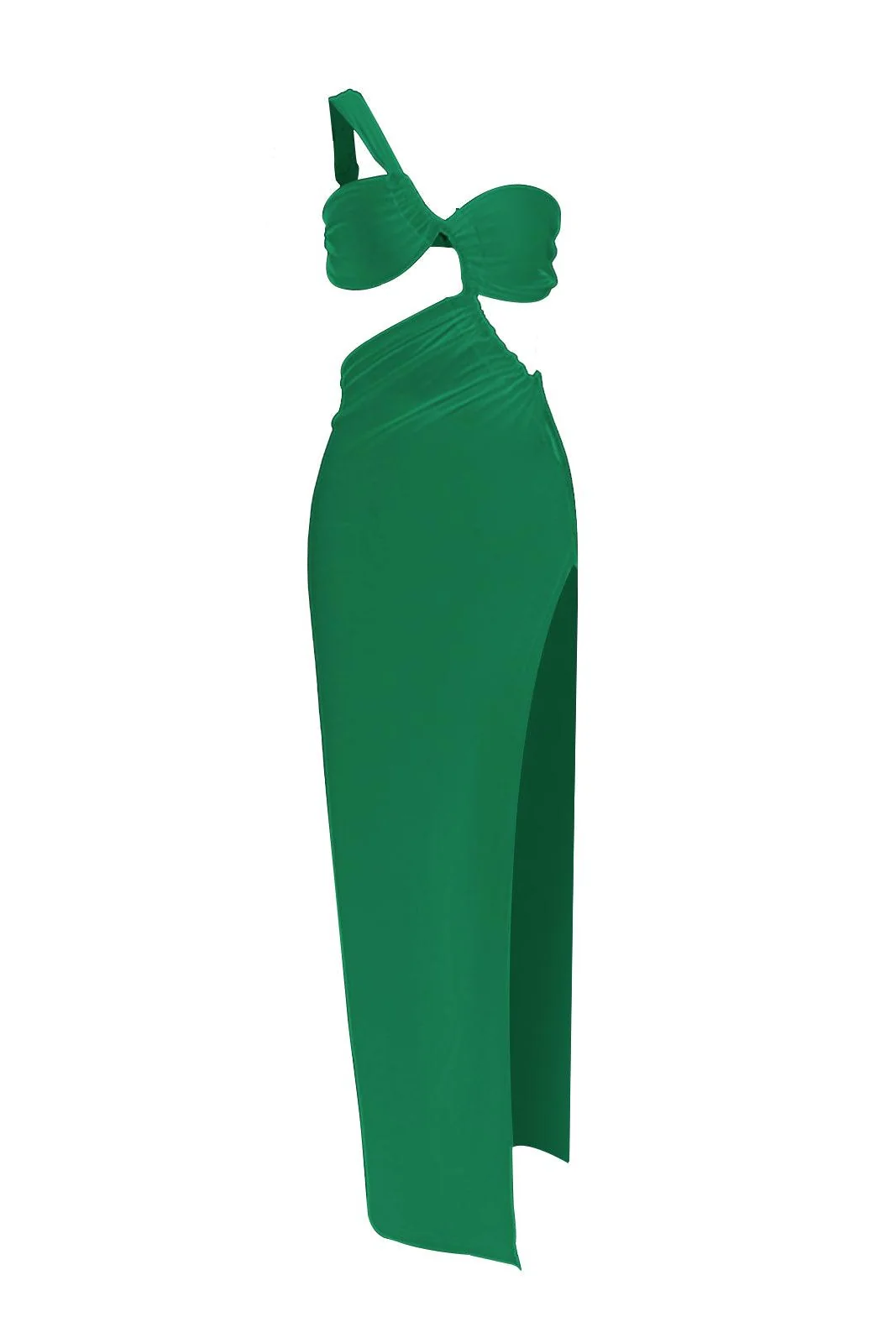 Green One Shoulder Maxi Dress with Stylish Ruching