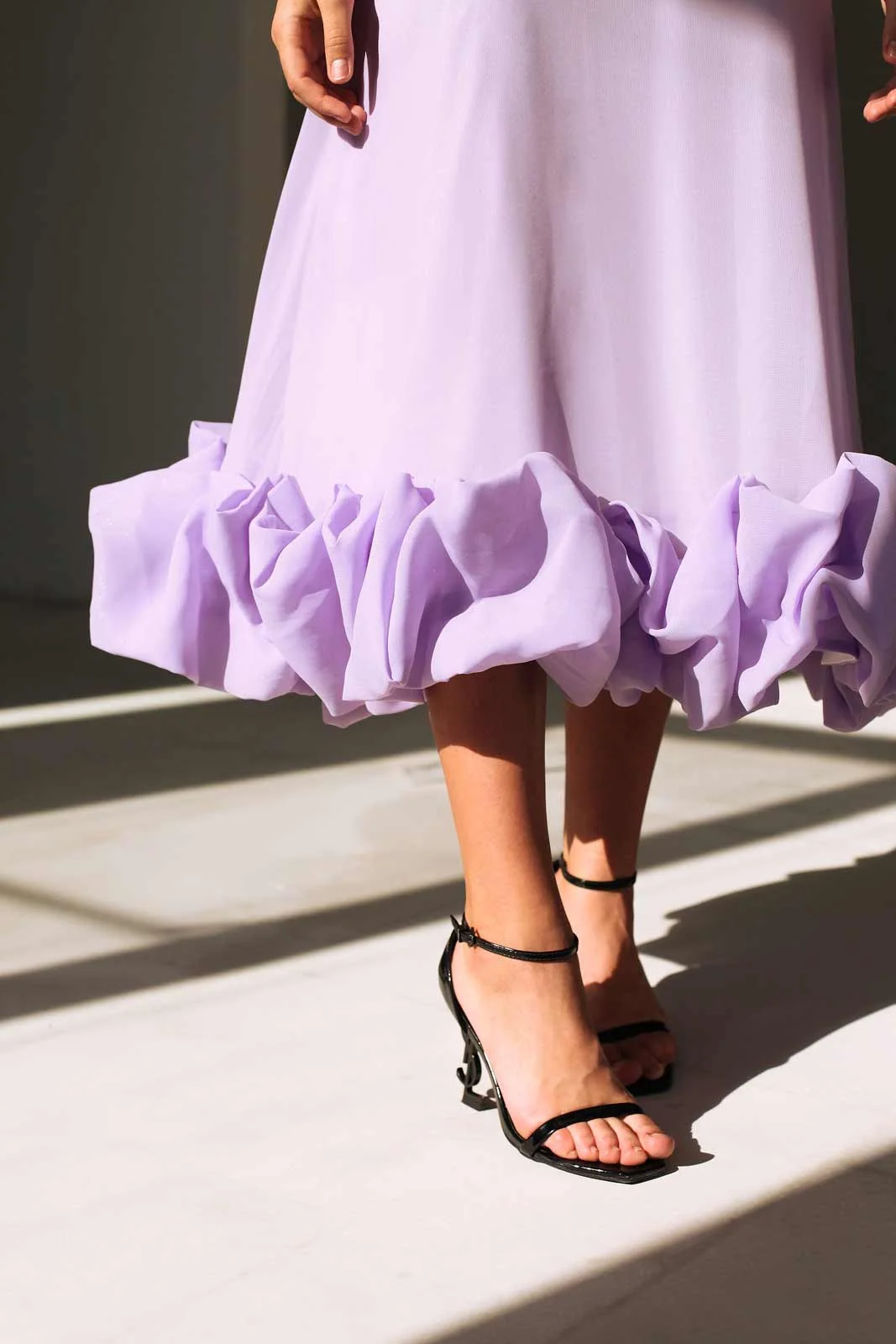 Lavender Flounce Bustier Midi Dress - Elegant Romantic Style