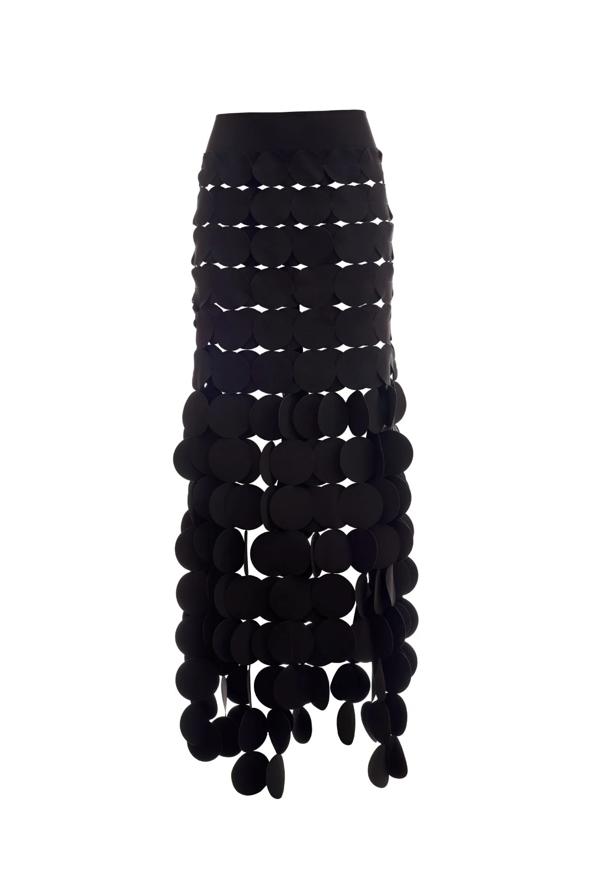 Black Circle Cutout Fringe Skirt with Laser-Cut Detail