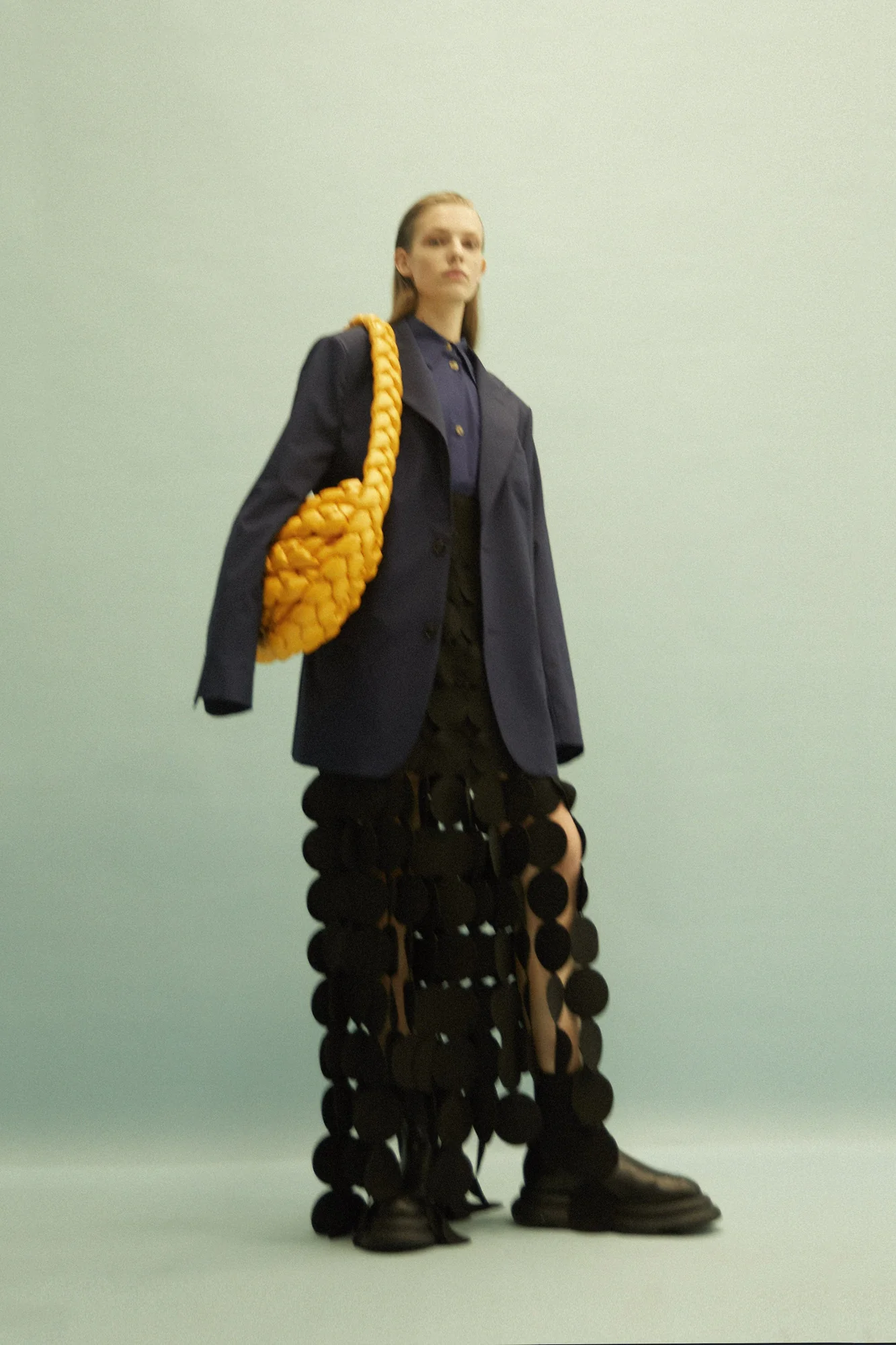 Black Circle Cutout Fringe Skirt with Laser-Cut Detail