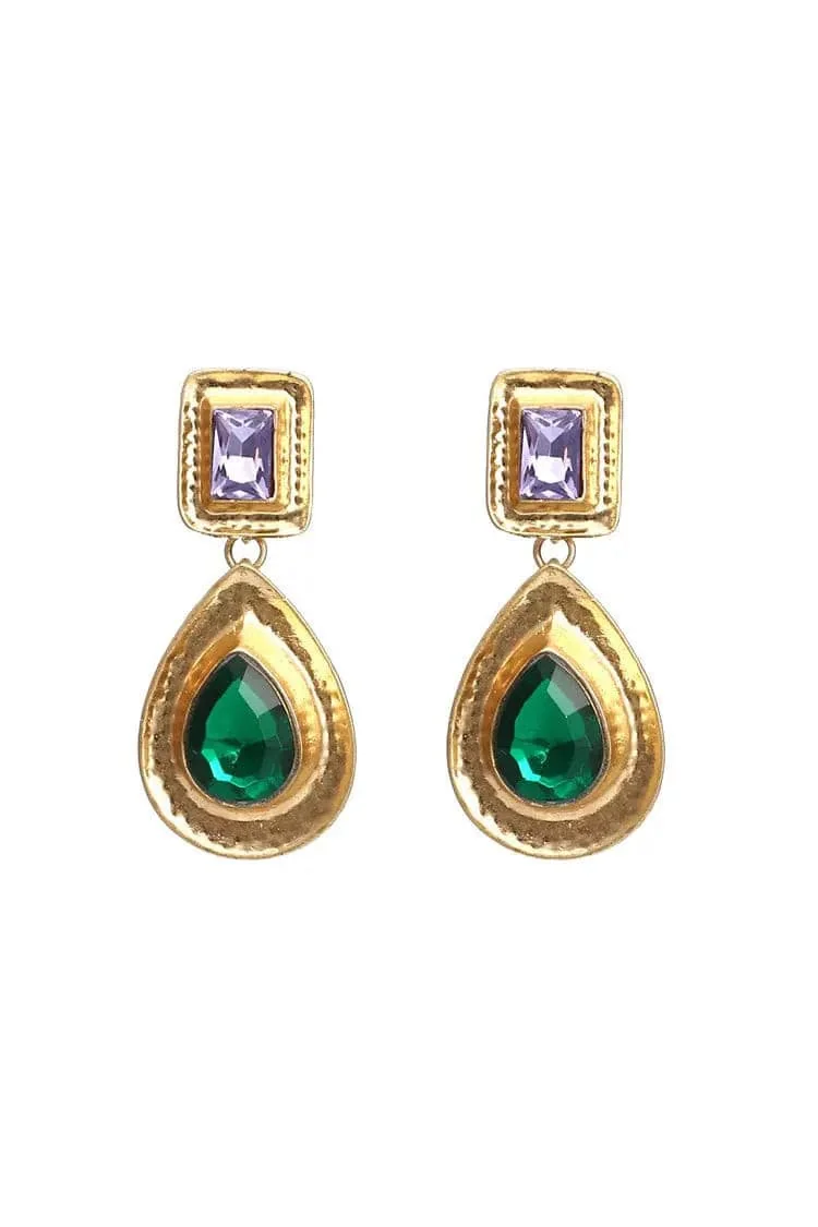 Green Gemstone Water Drop Earrings - Retro & Elegant Design