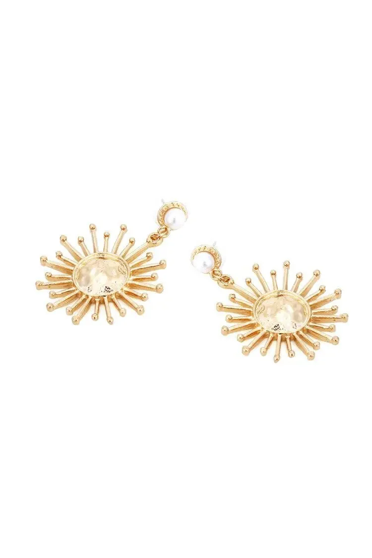 Golden Hoop Pearl Earrings - Stylish Sun Design