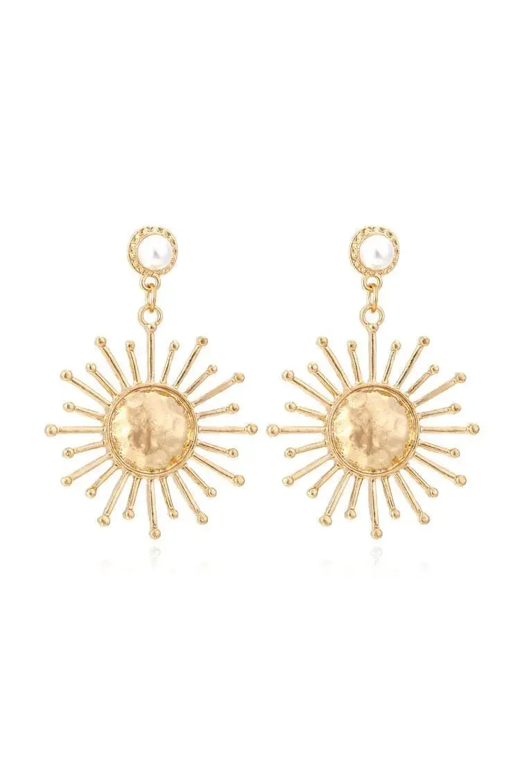 Golden Hoop Pearl Earrings - Stylish Sun Design