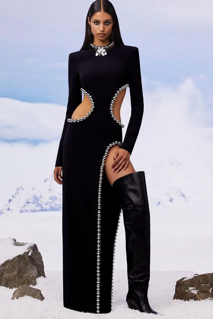 Elegant Cutout Bandage Long Sleeve Dress