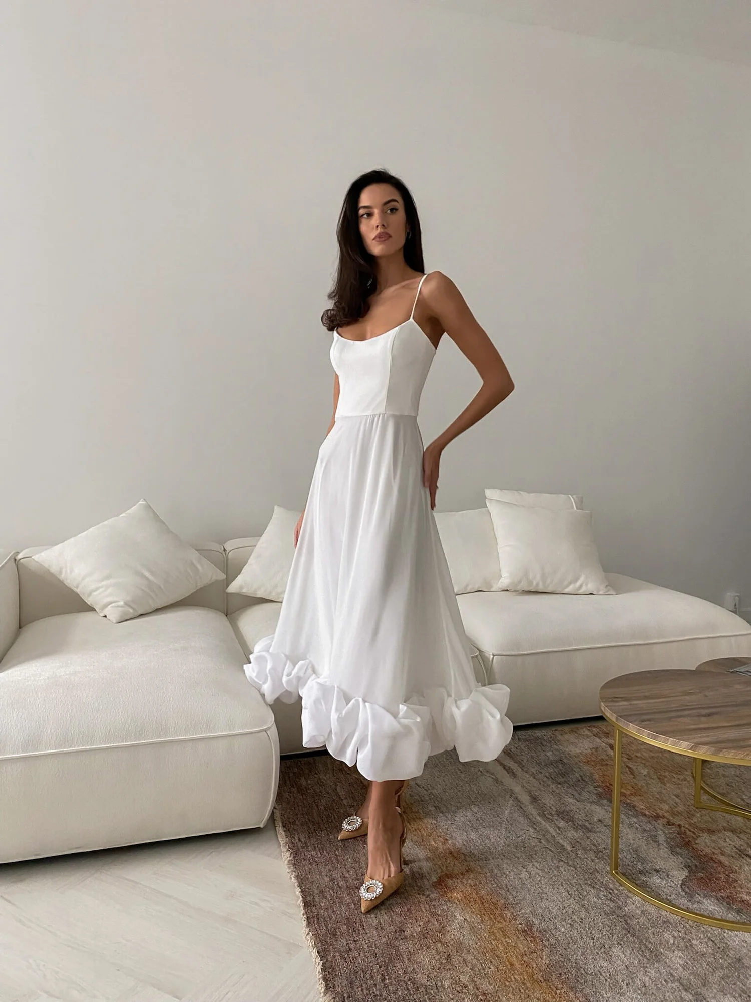 Flounce Bustier Milk Midi Dress