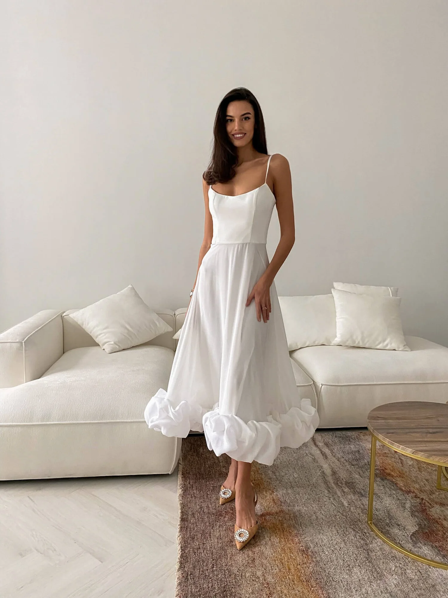 Flounce Bustier Milk Midi Dress