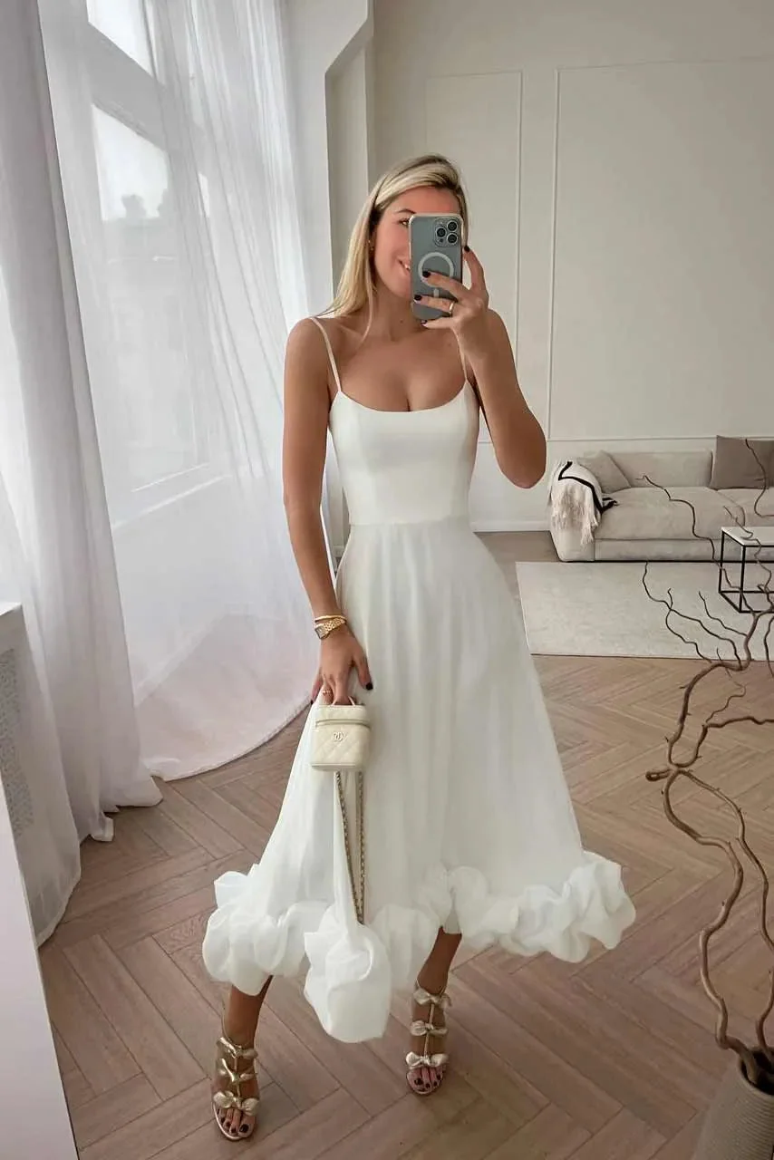 Flounce Bustier Milk Midi Dress