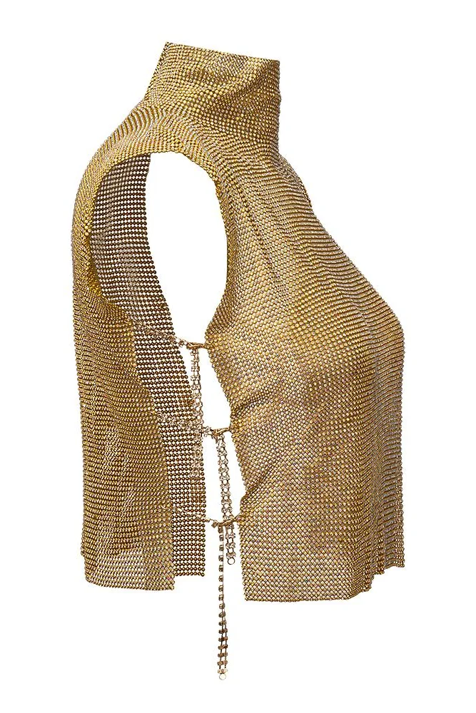 Gold Split Chainmail Top with High Neckline