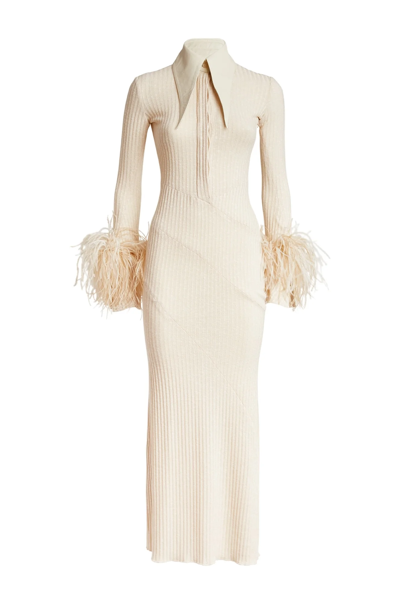 Bandage Long Sleeve Feather Dress - Elegant Yellow Maxi