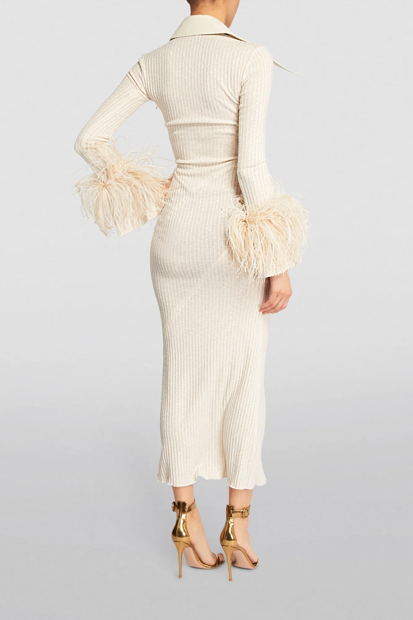 Bandage Long Sleeve Feather Dress - Elegant Yellow Maxi
