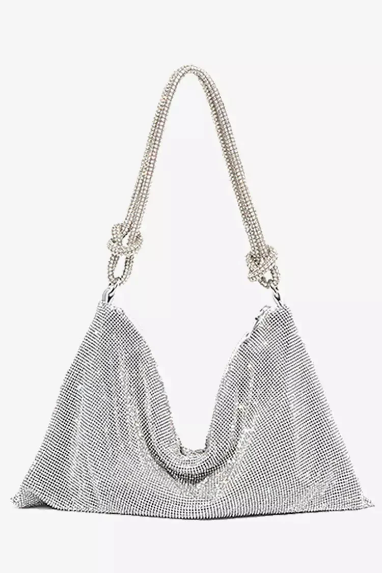 Silver Rhinestone Shoulder Bag - Elegant Shoulder Bag for Daily Essentials