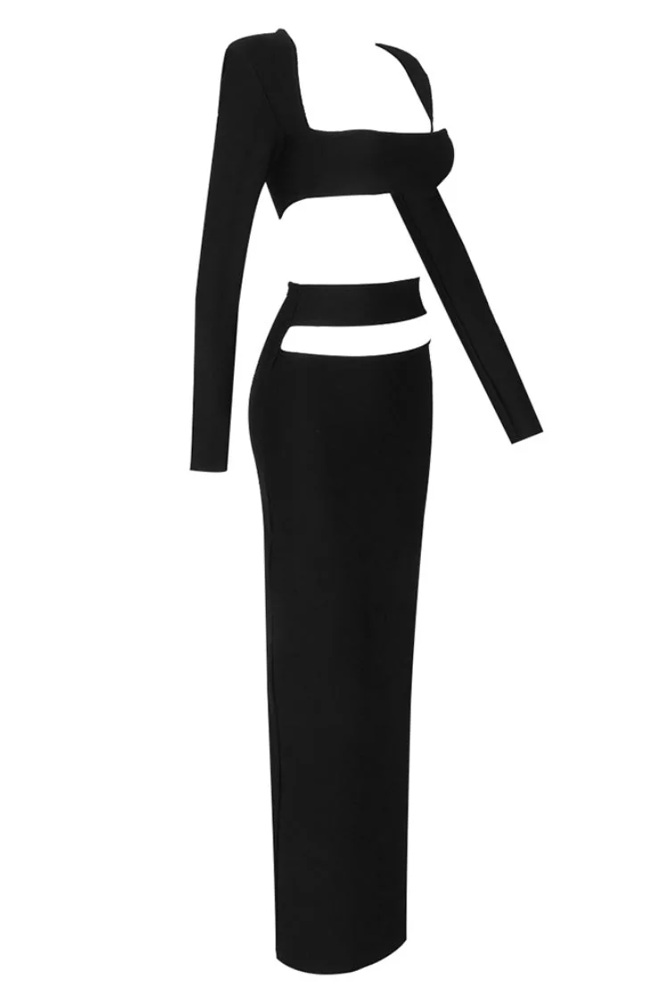 Black Bandage Maxi Dress with Exposed Waist