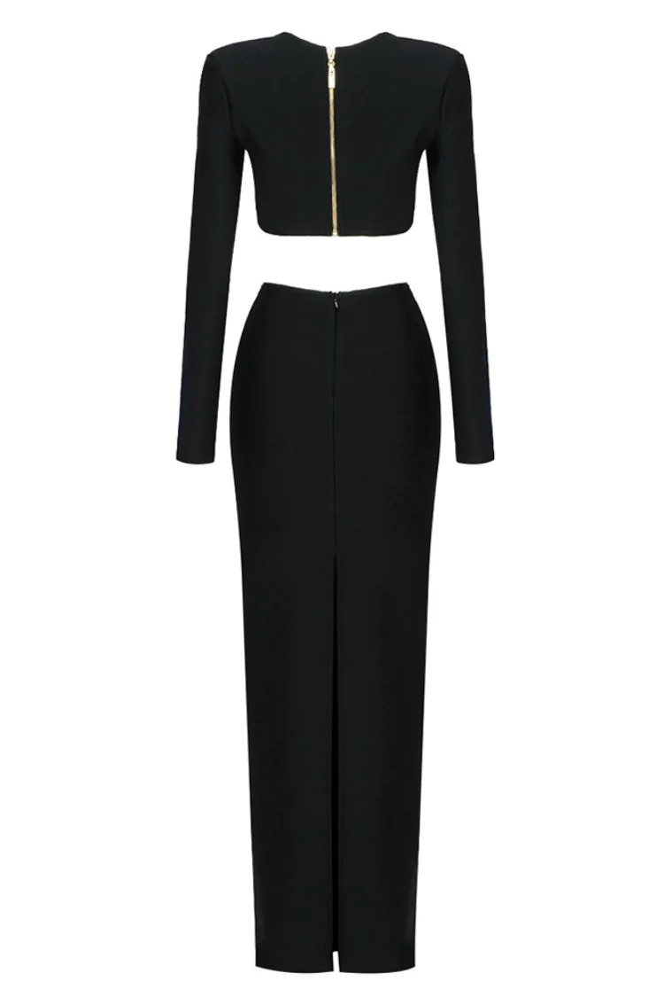 Black Bandage Maxi Dress with Exposed Waist