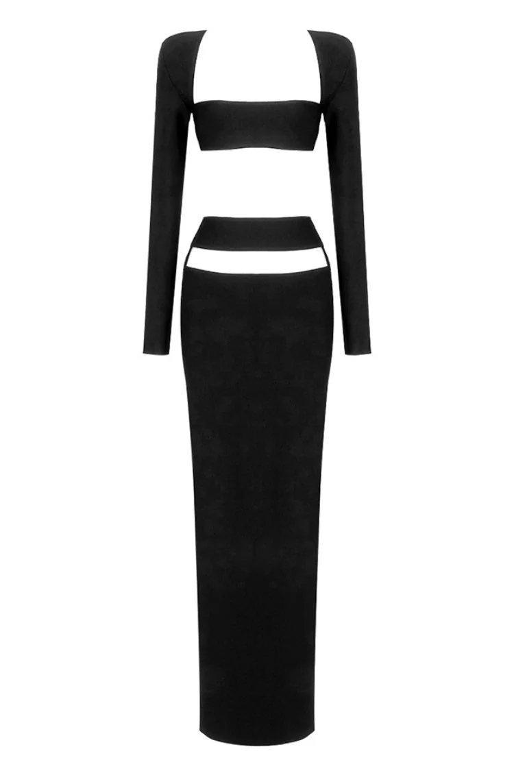 Black Bandage Maxi Dress with Exposed Waist