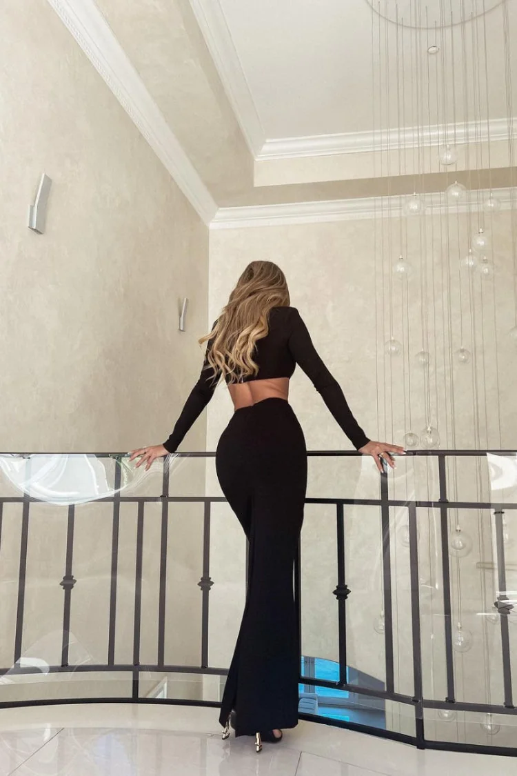 Black Bandage Maxi Dress with Exposed Waist