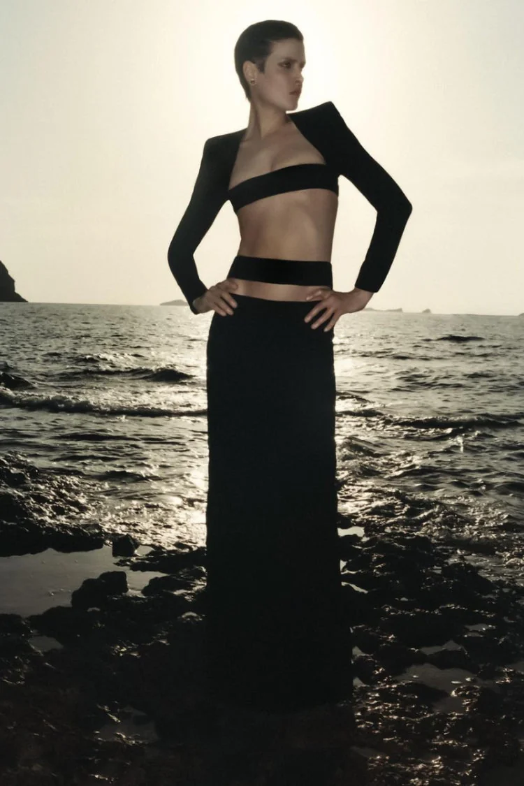 Black Bandage Maxi Dress with Exposed Waist