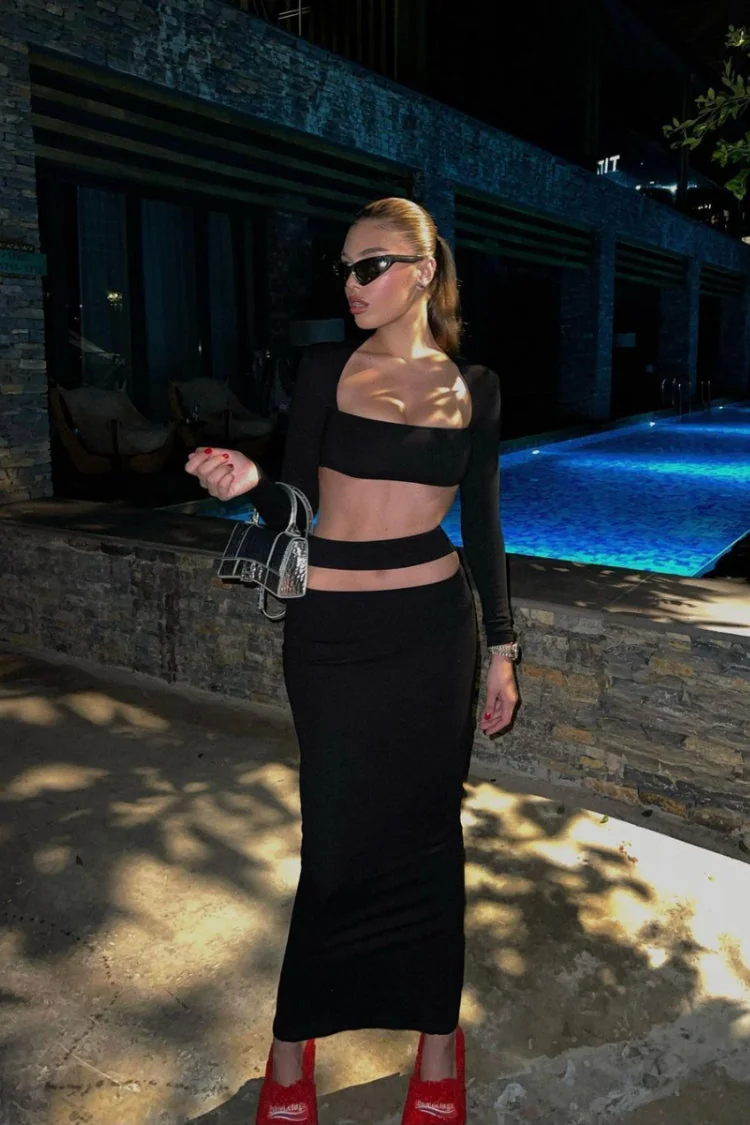 Black Bandage Maxi Dress with Exposed Waist