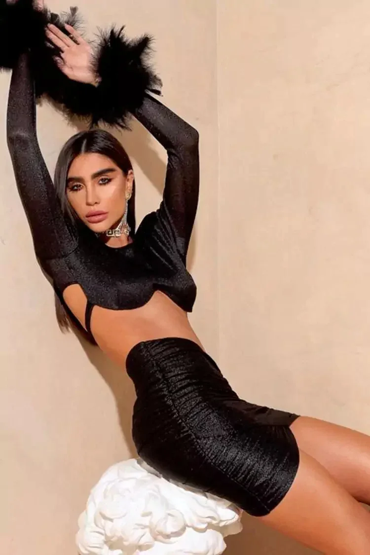 Black Feather Bandage Dress Set