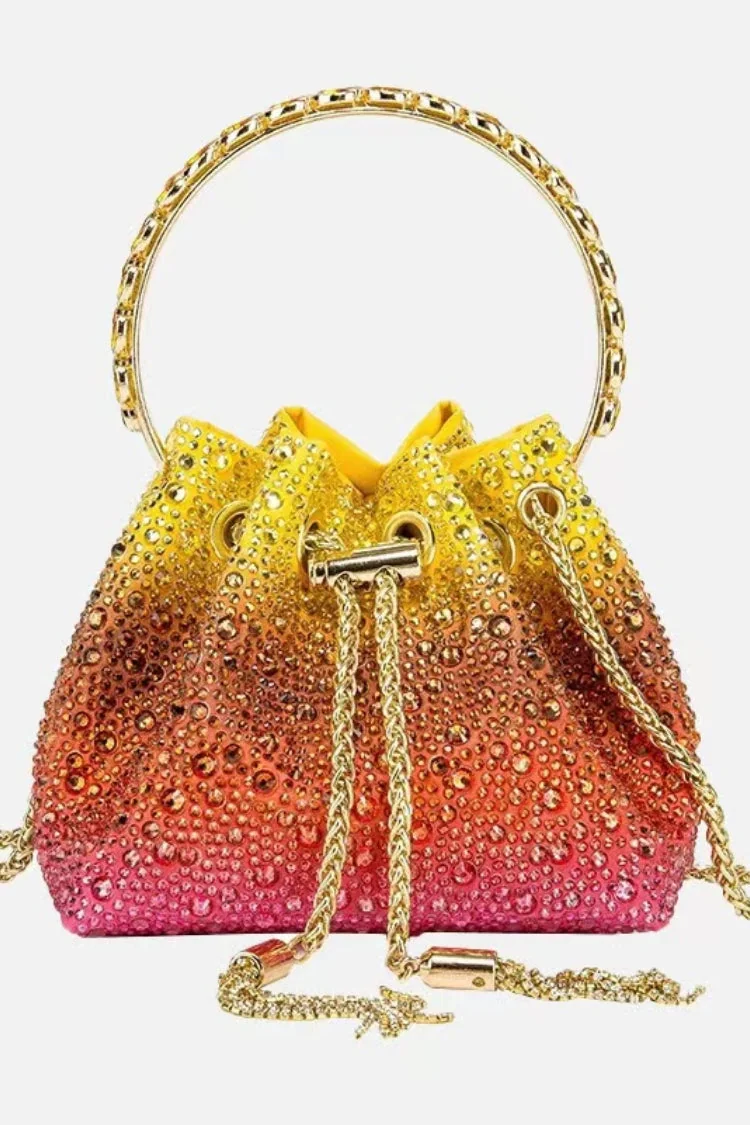 Multicolored Crystal Embellished Bucket Shoulder Bag
