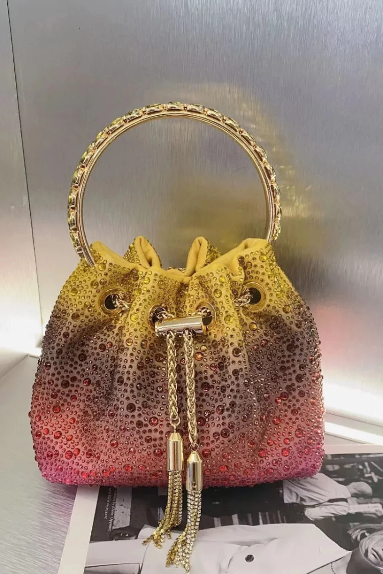 Multicolored Crystal Embellished Bucket Shoulder Bag