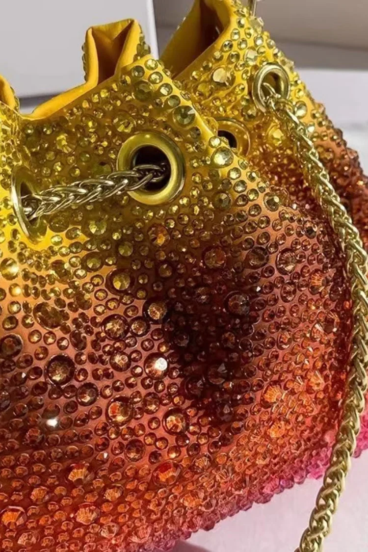 Multicolored Crystal Embellished Bucket Shoulder Bag