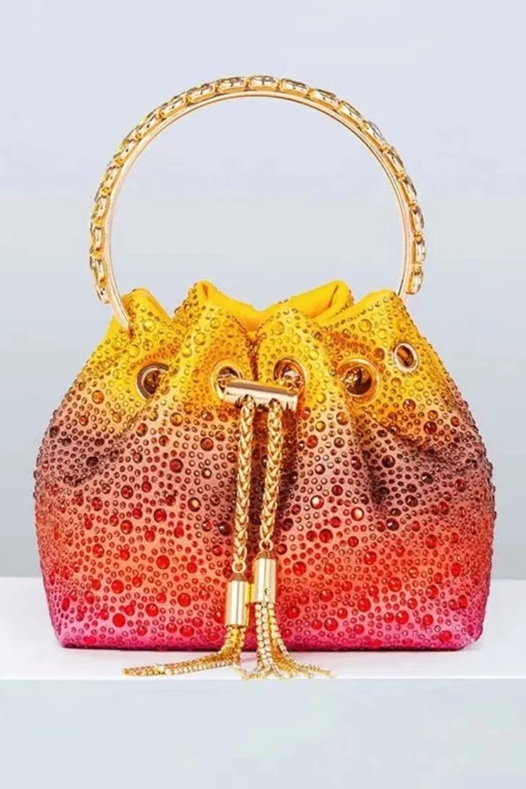 Multicolored Crystal Embellished Bucket Shoulder Bag