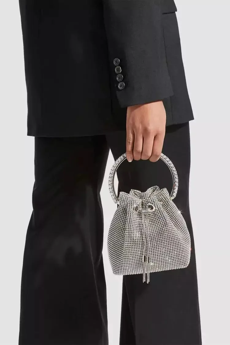 Silver Crystal Embellished Bucket Bag - Stylish Accessory Choice