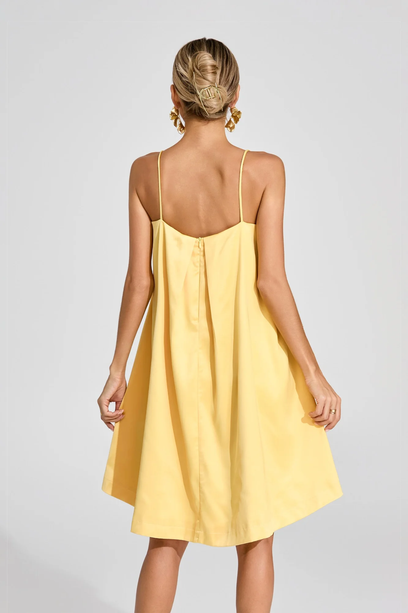 Yellow Floral Embroidered A-Line Mini Dress