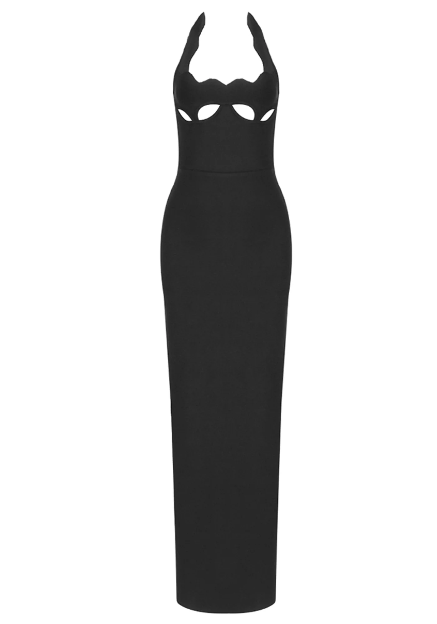 Black Cutout Halter Maxi Dress Sleeveless Open Back Design
