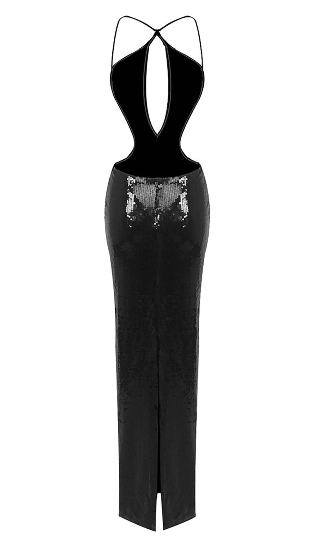 Black Front Cutout Backless Maxi Dress