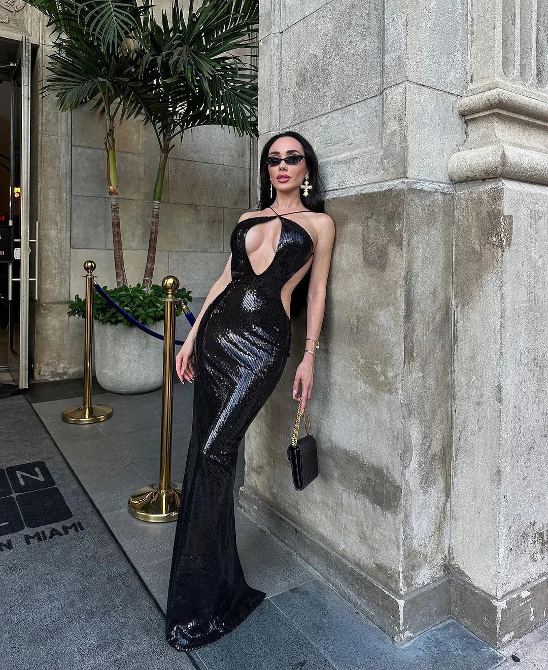 Black Front Cutout Backless Maxi Dress