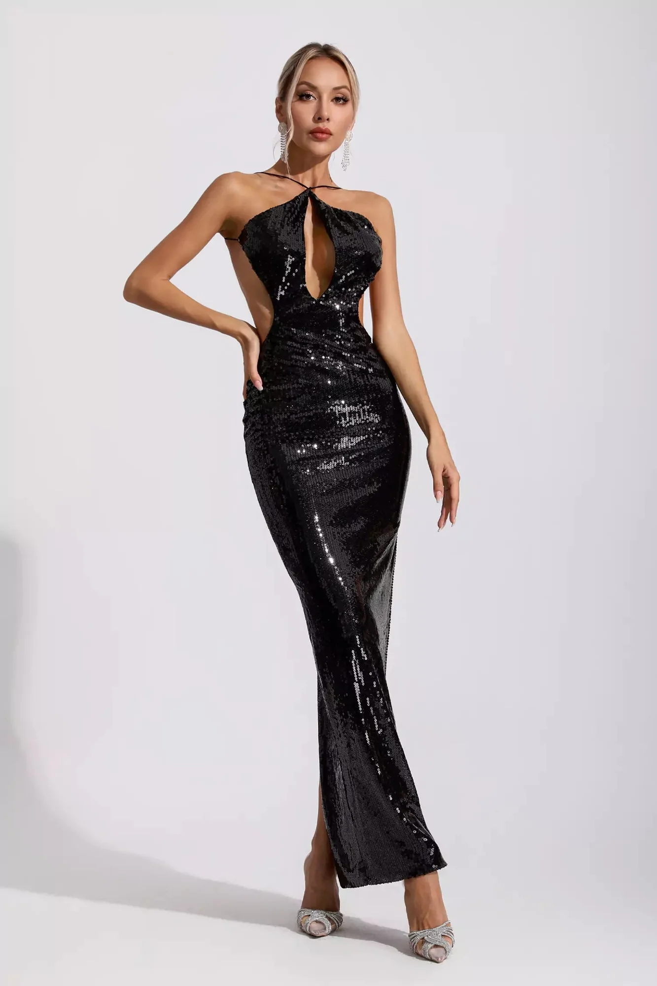 Black Front Cutout Backless Maxi Dress