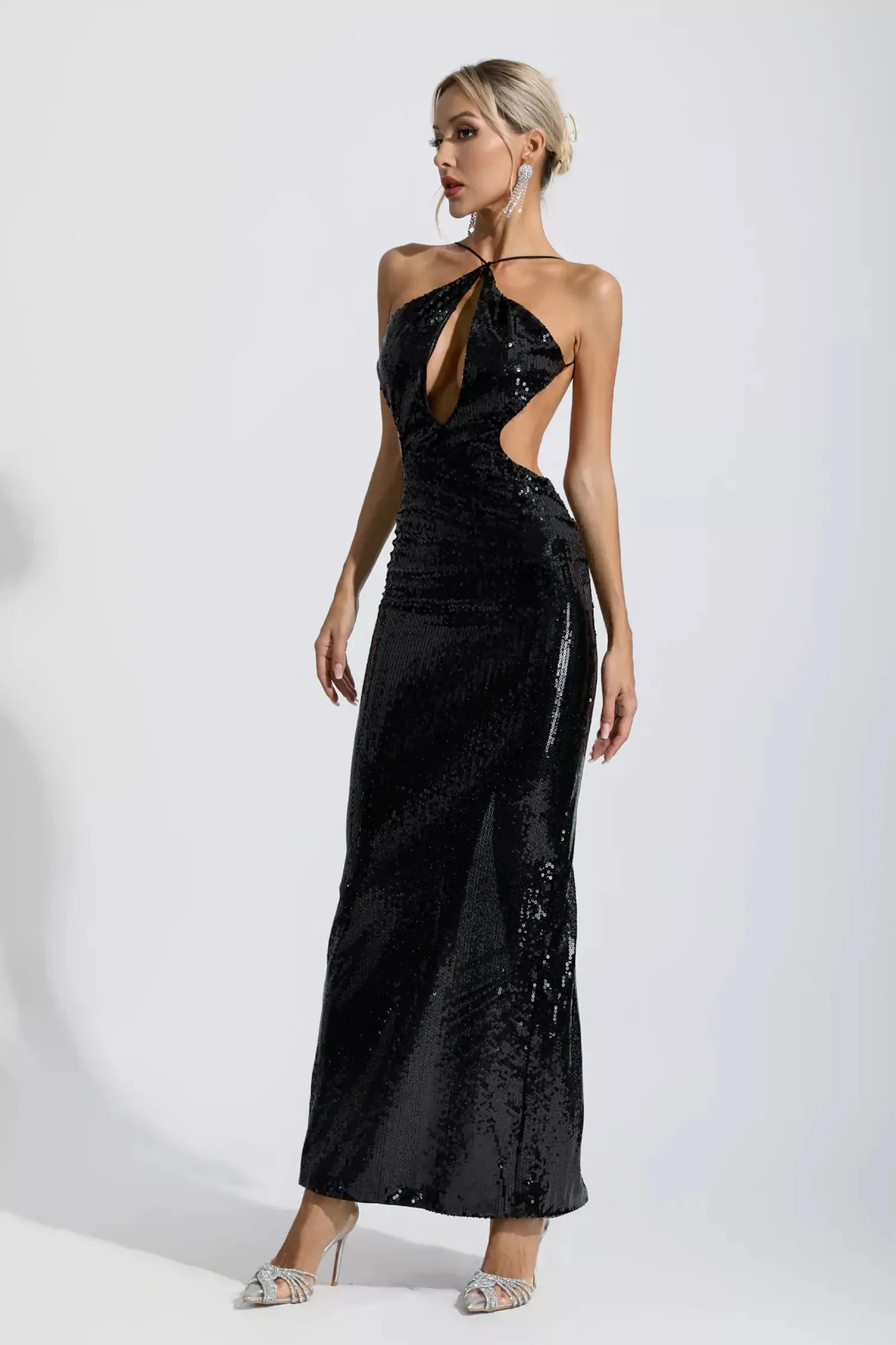 Black Front Cutout Backless Maxi Dress