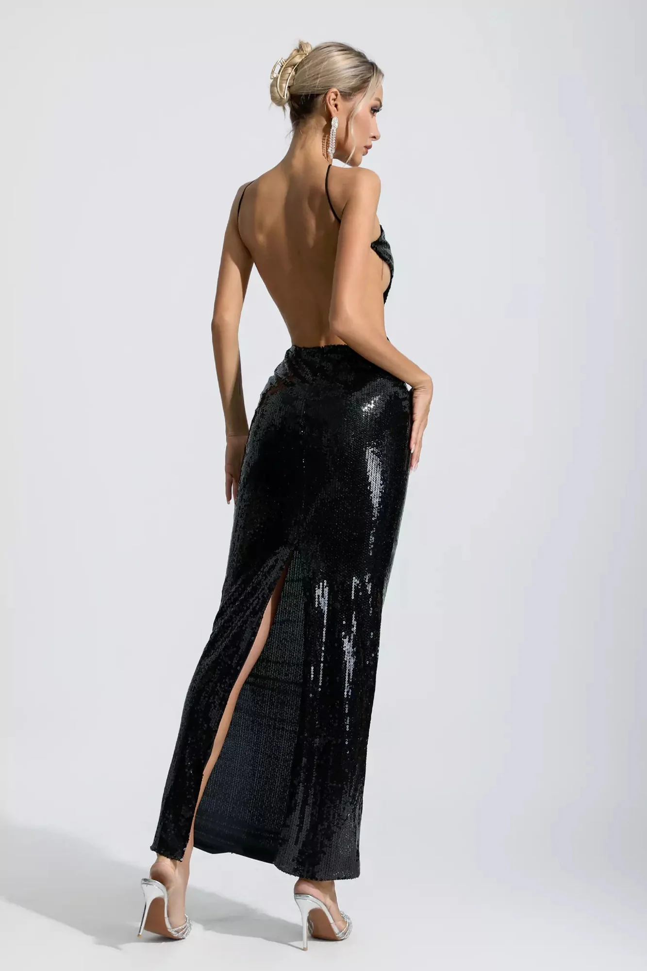 Black Front Cutout Backless Maxi Dress
