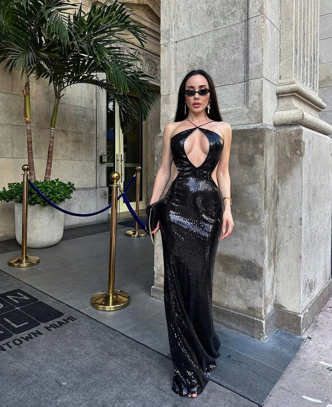 Black Front Cutout Backless Maxi Dress