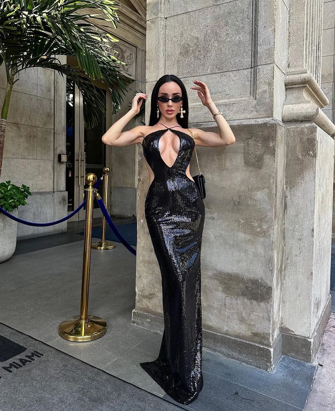 Black Front Cutout Backless Maxi Dress