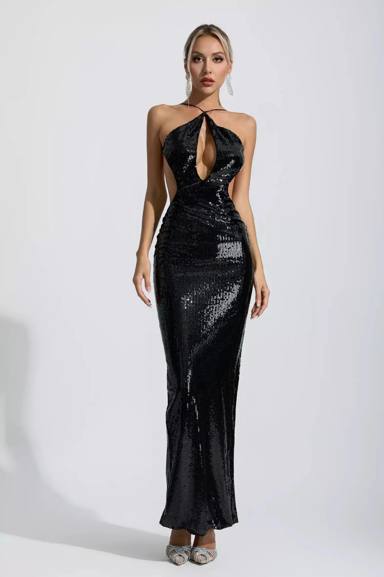 Black Front Cutout Backless Maxi Dress