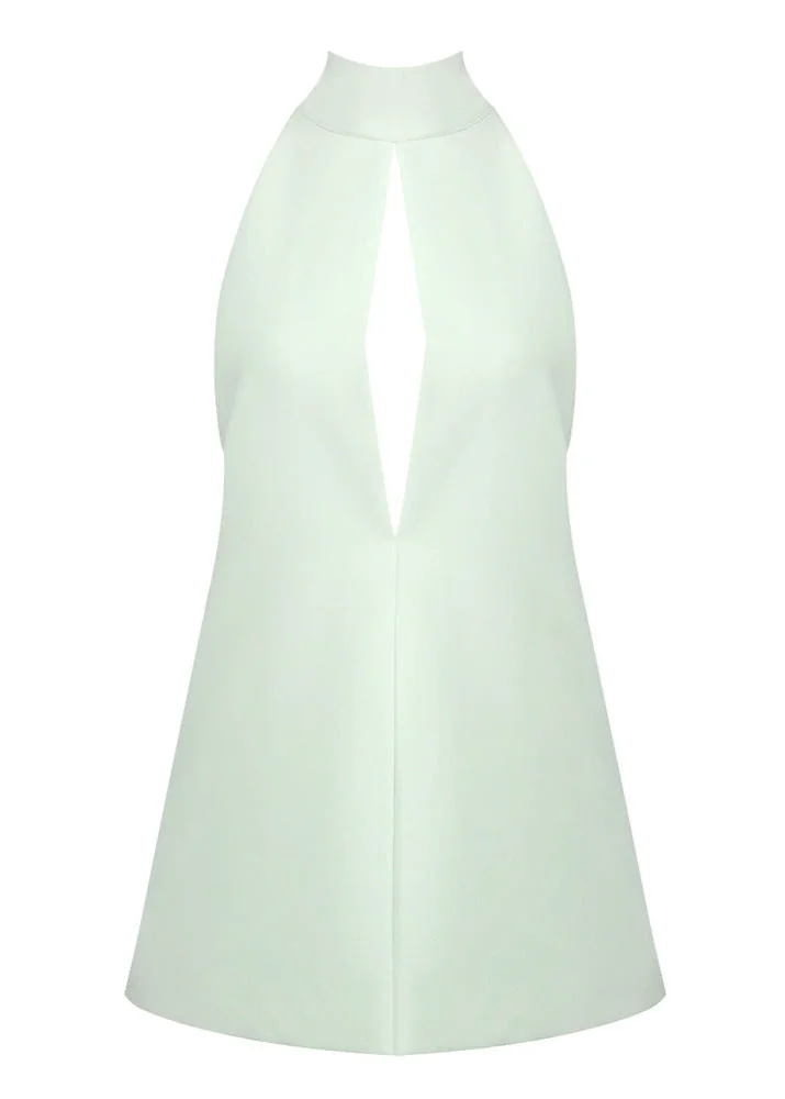 Mint Green Halter A-Line Mini Dress with Cut-Out Detail